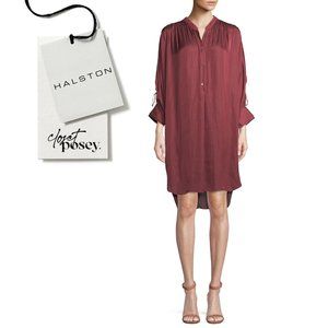 NWT . halston heritage . ruched shirt dress . burgundy . small